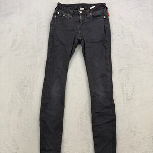 True Religion Jeans Womens 26 Skinny Black Low Rise Horseshoe Stitching Y2K